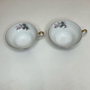 Harmony House Tea Cups Fine China Eugenie Rose Japan 6 Ounces Gold Set Of 2